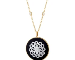 Naszyjnik z mosiądzu pozłacany z agatem i masą perłową - rozeta