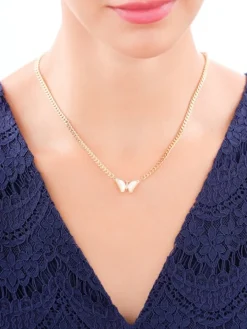 Naszyjnik z mosiądzu pozłacany z cyrkoniami i masą perłową - motyl