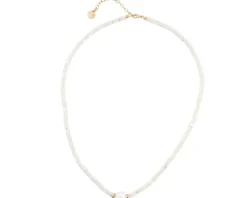 Naszyjnik z mosiądzu pozłacany z masą perłową i perłą