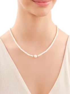 Naszyjnik z mosiądzu pozłacany z masą perłową i perłą