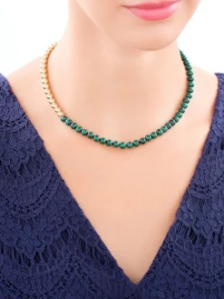 Naszyjnik z mosiądzu pozłacany z malachitami