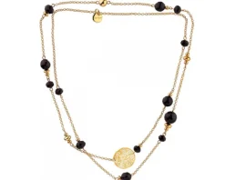 Naszyjnik z mosiądzu pozłacany z agatem i szklanymi detalami - rozeta