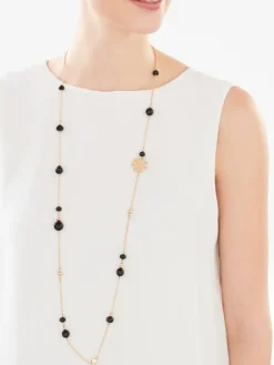 Naszyjnik z mosiądzu pozłacany z agatem i szklanymi detalami - rozeta