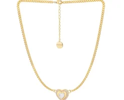 Naszyjnik z mosiądzu pozłacany z cyrkoniami i masą perłową - serce