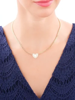 Naszyjnik z mosiądzu pozłacany z cyrkoniami i masą perłową - serce
