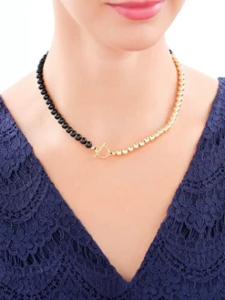 Naszyjnik z mosiądzu pozłacany z agatami