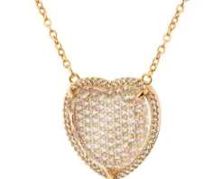 Naszyjnik z mosiądzu pozłacany z cyrkoniami i szklanym detalem - serce