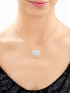 Naszyjnik z mosiądzu pozłacany z cyrkoniami i szklanym detalem - serce