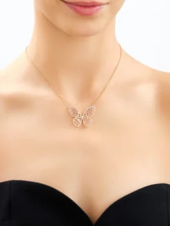 Naszyjnik z mosiądzu pozłacany z cyrkoniami - motyl