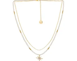 Naszyjnik z mosiądzu pozłacany z cyrkoniami i perłami - gwiazda