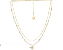 Naszyjnik z mosiądzu pozłacany z cyrkoniami i perłami - gwiazda