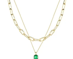 Naszyjnik z mosiądzu pozłacany ze szklanym detalem