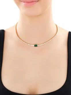 Naszyjnik z mosiądzu pozłacany z cyrkoniami