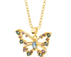 Naszyjnik z mosiądzu pozłacany z cyrkoniami - motyl