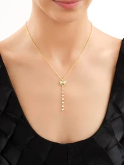 Naszyjnik z mosiądzu pozłacany z cyrkoniami - kokardka