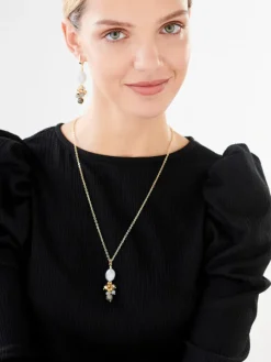 Naszyjnik z mosiądzu pozłacany z labradorytem i szklanymi detalami