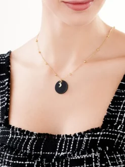 Naszyjnik z mosiądzu pozłacany z agatem i cyrkoniami - Księżyc