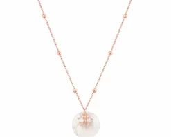 Naszyjnik z mosiądzu pozłacany z masą perłową i cyrkoniami - motyl