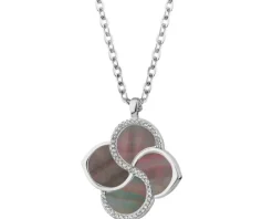 Naszyjnik z mosiądzu rodowany z masą perłową i cyrkoniami