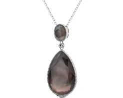 Naszyjnik z mosiądzu rodowany z masą perłową i szklanymi detalami