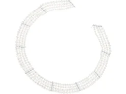 Naszyjnik z perłami, diamentami i elementami białego złota - próba 585