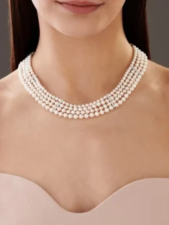 Naszyjnik z perłami, diamentami i elementami białego złota - próba 585