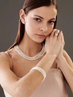 Naszyjnik z perłami, diamentami i elementami białego złota - próba 585