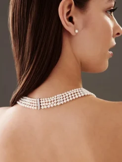 Naszyjnik z perłami, diamentami i elementami białego złota - próba 585