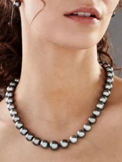 Naszyjnik z perłami Tahiti, brylantami i elementami białego złota - próba 750