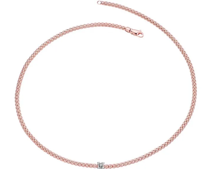 Naszyjnik z różowego i białego złota z brylantami - 43 cm - 0,12 ct - próba 750