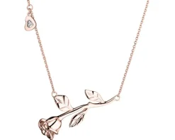 Naszyjnik z różowego złota z diamentem - kwiat, róża, serce - 0,005 ct - próba 375