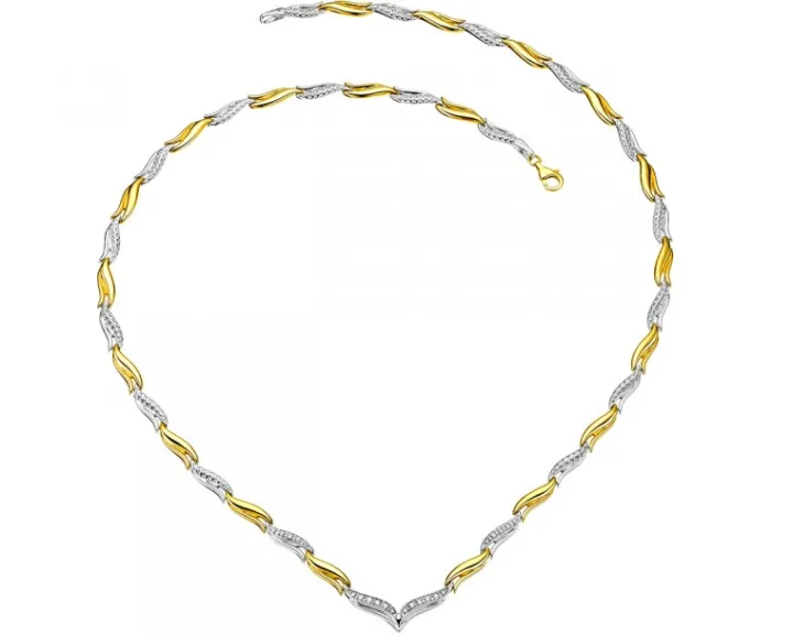 Naszyjnik z żółtego i białego złota z diamentami - 42 cm - 0,10 ct - próba 585