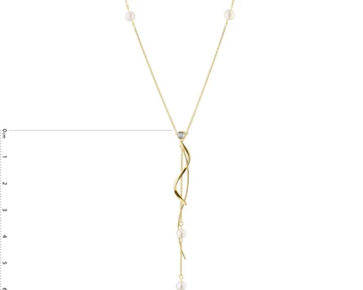 Naszyjnik z żółtego i białego złota z brylantem i perłami - próba 585