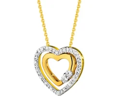Naszyjnik z żółtego i białego złota z diamentami - serce - 0,10 ct - próba 375