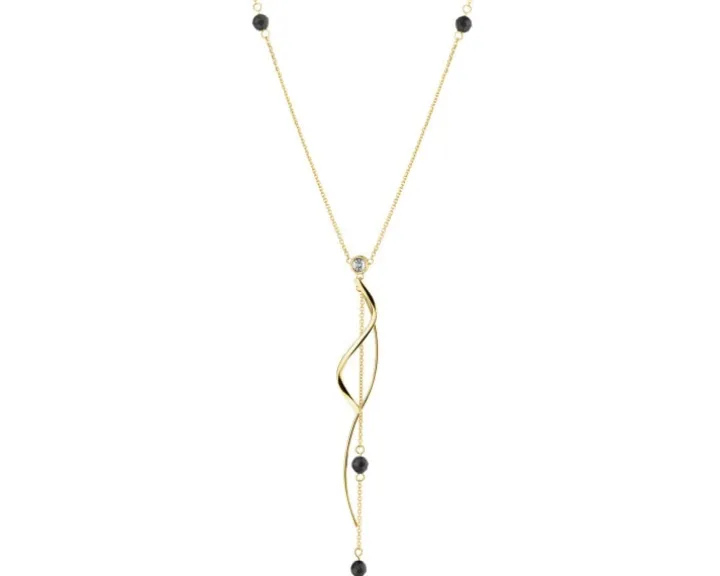 Naszyjnik z żółtego i białego złota z brylantem i agatami - próba 375