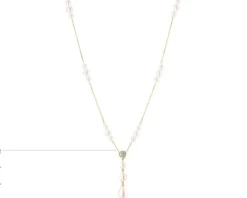 Naszyjnik z żółtego i białego złota z brylantem i perłami - próba 375