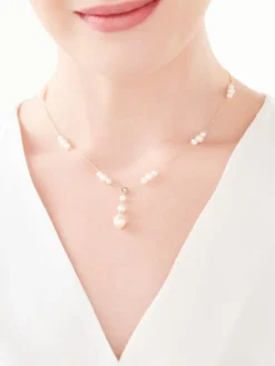 Naszyjnik z żółtego i białego złota z brylantem i perłami - próba 375