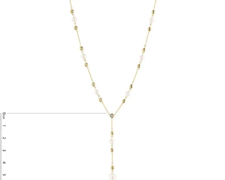Naszyjnik z żółtego i białego złota z brylantem i perłami - próba 585
