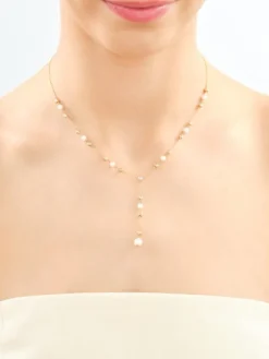 Naszyjnik z żółtego i białego złota z brylantem i perłami - próba 585