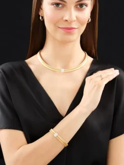 Naszyjnik z żółtego i białego złota z brylantami - 43 cm - 0,29 ct - próba 750