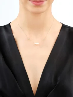 Naszyjnik z żółtego i białego złota z diamentami i perłami - próba 585