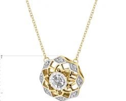 Naszyjnik z żółtego i białego złota z diamentami - rozeta - 0,06 ct - próba 585