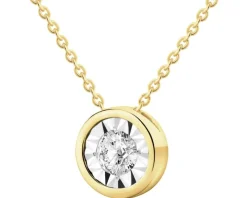 Naszyjnik z żółtego i białego złota z brylantem - 0,10 ct - próba 375