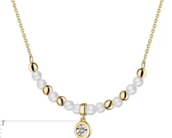 Naszyjnik z żółtego i białego złota z brylantem i perłami - próba 375