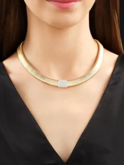 Naszyjnik z żółtego i białego złota z brylantami - 43 cm - 0,54 ct - próba 750