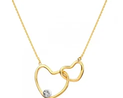 Naszyjnik z żółtego i białego złota z diamentem - serca - 0,003 ct - próba 375