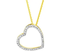 Naszyjnik z żółtego i białego złota z diamentami - serce - 0,10 ct - próba 585