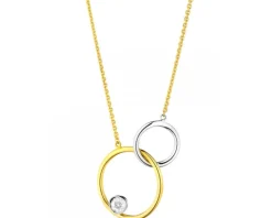Naszyjnik z żółtego i białego złota z brylantem - koła - 0,008 ct - próba 375