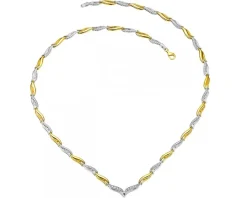 Naszyjnik z żółtego i białego złota z diamentami - 45 cm, - 0,10 ct - próba 375