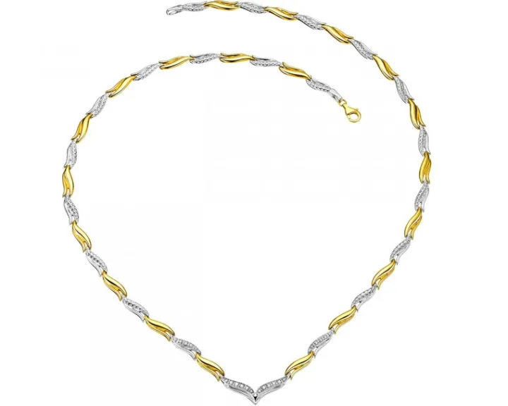 Naszyjnik z żółtego i białego złota z diamentami - 45 cm, - 0,10 ct - próba 375